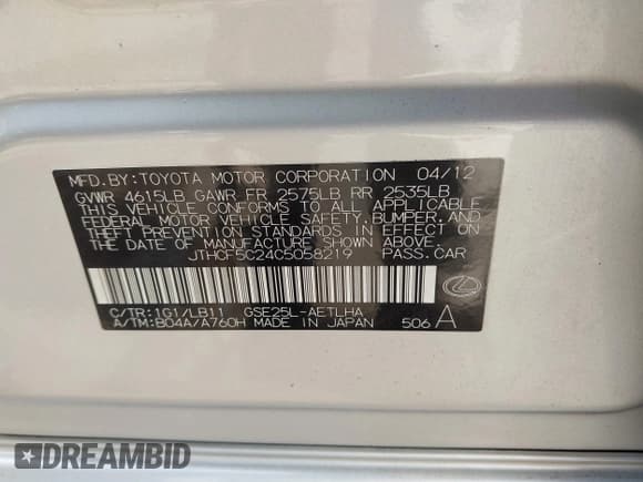 ✅ 2012 Lexus IS 250 • VIN: JTHCF5C24C5058219 • Lot: 43208714. Listed on IAAI with 140,788 mi. Free auction sales archive from the USA and detailed vehicle history report at DreamBid. Image 9.