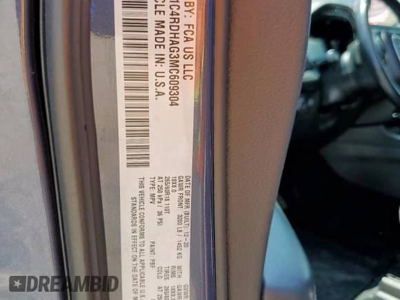 2021 Dodge Durango SXT with VIN 1C4RDHAG3MC609304, listed as a Copart auction lot 64665775 with 64,001 mi miles and Clean title. Bid and sale history available at DreamBid. Image 13.