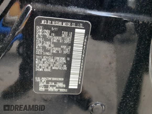 ✅ 2011 Infiniti QX56 7-passenger • VIN: JN8AZ2NF5B9503609 • Лот: 68971015. Опубликован ранее на Copart с пробегом 220 224 миль. Бесплатный доступ к архиву аукционных продаж из США и подробный отчёт об истории автомобиля на DreamBid. Изображение 14.