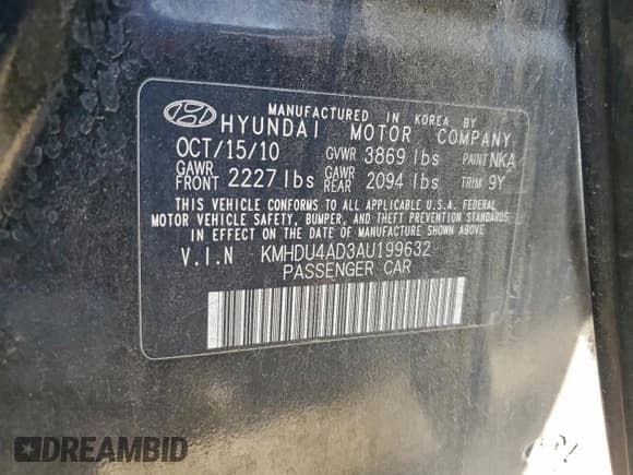 ✅ 2010 Hyundai Elantra GLS • VIN: KMHDU4AD3AU199632 • Лот: 95525485. Опубликован ранее на Copart с пробегом Не указан. Бесплатный доступ к архиву аукционных продаж из США и подробный отчёт об истории автомобиля на DreamBid. Изображение 13.