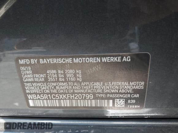 ✅ 2019 BMW 3 Series 330i • VIN: WBA5R1C5XKFH20799 • Lot: 42207910. Listed on IAAI with 59,202 mi. Free auction sales archive from the USA and detailed vehicle history report at DreamBid. Image 9.