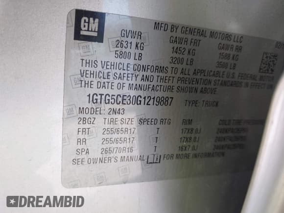 ✅ 2016 GMC Canyon 2WD SLE • VIN: 1GTG5CE30G1219887 • Lot: 43607076. Listed on IAAI with 147,453 mi. Free auction sales archive from the USA and detailed vehicle history report at DreamBid. Image 9.