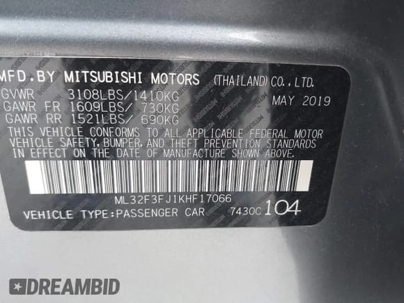 ✅ 2019 Mitsubishi Mirage ES • VIN: ML32F3FJ1KHF17066 • Lot: 43712169. Listed on IAAI with 97,726 mi. Free auction sales archive from the USA and detailed vehicle history report at DreamBid. Image 9.