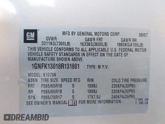 ✅ 2008 Chevrolet Tahoe LTZ • VIN: 1GNFK13018R131801 • Lot: 43378469. Listed on IAAI with 284,268 mi. Free auction sales archive from the USA and detailed vehicle history report at DreamBid. Image 9.