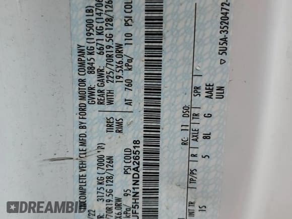 ✅ 2022 Ford F-550 • VIN: 1FDUF5HN1NDA26518 • Lot: 62051805. Listed on Copart with 87,607 mi. Free auction sales archive from the USA and detailed vehicle history report at DreamBid. Image 12.