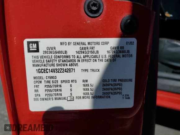 ✅ 2002 Chevrolet Silverado 1500 • VIN: 1GCEC14V32Z242871 • Lot: 82262155. Listed on Copart with 218,190 mi. Free auction sales archive from the USA and detailed vehicle history report at DreamBid. Image 12.