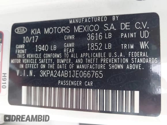 ✅ 2018 Kia Rio S • VIN: 3KPA24AB1JE066765 • Lot: 43373171. Wystawiony na IAAI z przebiegiem 119 185 mil. Bezpłatny archiwum sprzedaży aukcyjnych z USA i szczegółowy raport historii pojazdu na DreamBid. Zdjęcie 9.