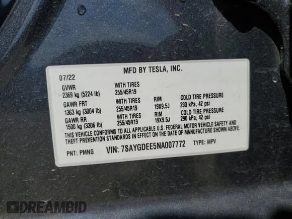 ✅ 2022 Tesla Model Y Long Range • VIN: 7SAYGDEE5NA007772 • Lot: 56867345. Wystawiony na Copart z przebiegiem 17 446 mil. Bezpłatny archiwum sprzedaży aukcyjnych z USA i szczegółowy raport historii pojazdu na DreamBid. Zdjęcie 12.