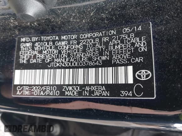 ✅ 2014 Toyota Prius Four • VIN: JTDKN3DU0E0378643 • Lot: 42076080. Wystawiony na IAAI z przebiegiem 272 277 mil. Bezpłatny archiwum sprzedaży aukcyjnych z USA i szczegółowy raport historii pojazdu na DreamBid. Zdjęcie 9.