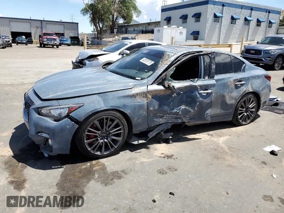 ✅ 2023 Infiniti Q50 Red Sport 400 • VIN: JN1FV7DP9PM570399 • Lot: 62879775. Listed on Copart with 24,054 mi. Free auction sales archive from the USA and detailed vehicle history report at DreamBid. Image 1.