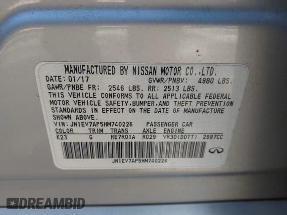 ✅ 2017 Infiniti Q50 Premium • VIN: JN1EV7AP5HM740226 • Лот: 43123069. Опубликован ранее на IAAI с пробегом 140 388 миль. Бесплатный доступ к архиву аукционных продаж из США и подробный отчёт об истории автомобиля на DreamBid. Изображение 9.