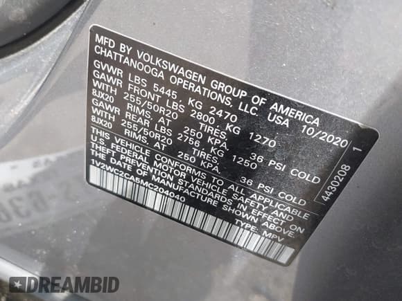 ✅ 2021 Volkswagen Atlas SE • VIN: 1V2WC2CA5MC204040 • Лот: 42859865. Опубликован ранее на IAAI с пробегом 82 548 миль. Бесплатный доступ к архиву аукционных продаж из США и подробный отчёт об истории автомобиля на DreamBid. Изображение 9.