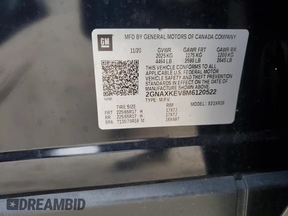 ✅ 2021 Chevrolet Equinox LT • VIN: 2GNAXKEV8M6120522 • Лот: 87369845. Опубликован ранее на Copart с пробегом 81 662 миль. Бесплатный доступ к архиву аукционных продаж из США и подробный отчёт об истории автомобиля на DreamBid. Изображение 13.