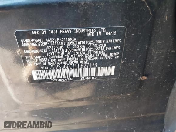 ✅ 2015 Subaru Forester XT Premium • VIN: JF2SJGDC1FH827178 • Лот: 43598102. Опубликован ранее на IAAI с пробегом 58 255 миль. Бесплатный доступ к архиву аукционных продаж из США и подробный отчёт об истории автомобиля на DreamBid. Изображение 9.