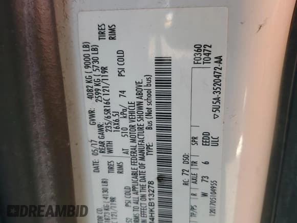 ✅ 2017 Ford Transit XL • VIN: 1FBZX2ZM4HKB13278 • Lot: 52975815. Wystawiony na Copart z przebiegiem 268 052 mil. Bezpłatny archiwum sprzedaży aukcyjnych z USA i szczegółowy raport historii pojazdu na DreamBid. Zdjęcie 13.