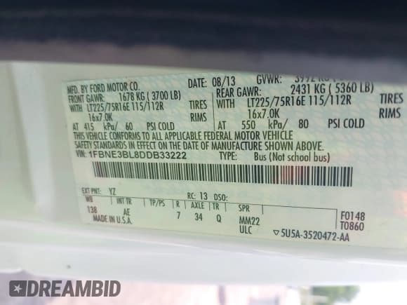 ✅ 2013 Ford Econoline Passenger XL • VIN: 1FBNE3BL8DDB33222 • Lot: 42908639. Wystawiony na IAAI z przebiegiem 172 399 mil. Bezpłatny archiwum sprzedaży aukcyjnych z USA i szczegółowy raport historii pojazdu na DreamBid. Zdjęcie 9.