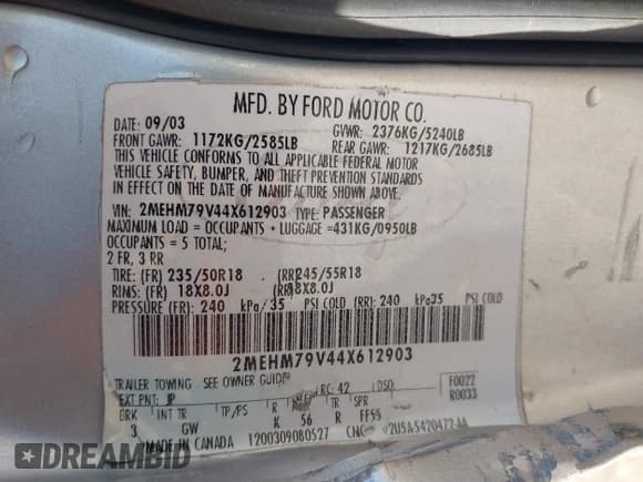 ✅ 2004 Mercury Marauder • VIN: 2MEHM79V44X612903 • Lot: 41994280. Wystawiony na IAAI z przebiegiem 181 451 mil. Bezpłatny archiwum sprzedaży aukcyjnych z USA i szczegółowy raport historii pojazdu na DreamBid. Zdjęcie 9.