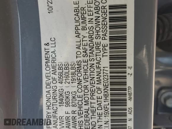 ✅ 2022 Honda Civic Sport Touring • VIN: 19XFL1H8XNE023771 • Lot: 67419715. Listed on Copart with 32,591 mi. Free auction sales archive from the USA and detailed vehicle history report at DreamBid. Image 12.