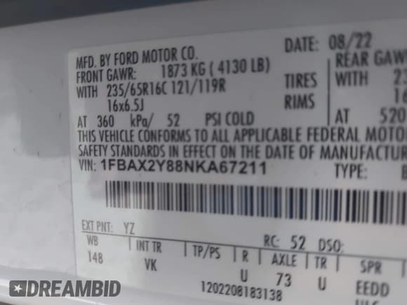 ✅ 2022 Ford Transit Passenger XLT • VIN: 1FBAX2Y88NKA67211 • Lot: 43654076. Wystawiony na IAAI z przebiegiem 210 842 mil. Bezpłatny archiwum sprzedaży aukcyjnych z USA i szczegółowy raport historii pojazdu na DreamBid. Zdjęcie 9.
