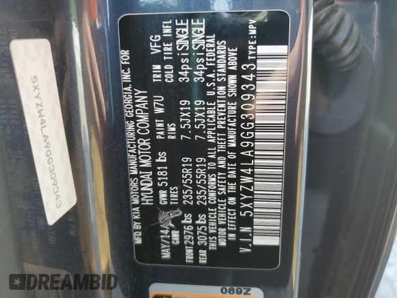 ✅ 2016 Hyundai Santa Fe • VIN: 5XYZW4LA9GG309343 • Лот: 52847893. Опубликован ранее на Copart с пробегом 109 190 миль. Бесплатный доступ к архиву аукционных продаж из США и подробный отчёт об истории автомобиля на DreamBid. Изображение 12.