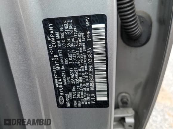 ✅ 2022 Hyundai Tucson Preferred • VIN: KM8JBCAE8NU033835 • Lot: 55229355. Wystawiony na Copart z przebiegiem 64 828 mil. Bezpłatny archiwum sprzedaży aukcyjnych z USA i szczegółowy raport historii pojazdu na DreamBid. Zdjęcie 13.