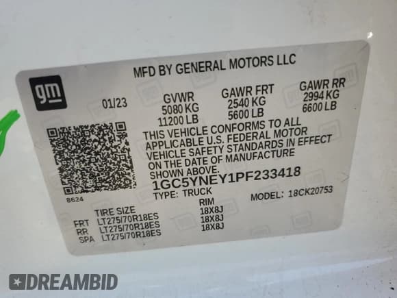 ✅ 2023 Chevrolet Silverado 2500HD • VIN: 1GC5YNEY1PF233418 • Lot: 67503754. Wystawiony na Copart z przebiegiem 36 099 mil. Bezpłatny archiwum sprzedaży aukcyjnych z USA i szczegółowy raport historii pojazdu na DreamBid. Zdjęcie 12.