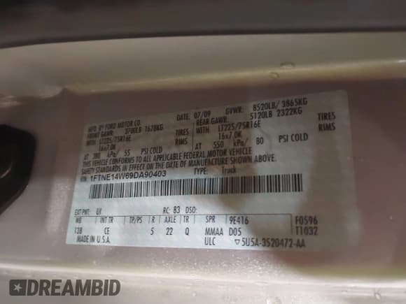 ✅ 2009 Ford Econoline Cargo Commercial • VIN: 1FTNE14W69DA90403 • Лот: 41909998. Опубликован ранее на IAAI с пробегом 49 417 миль. Бесплатный доступ к архиву аукционных продаж из США и подробный отчёт об истории автомобиля на DreamBid. Изображение 9.