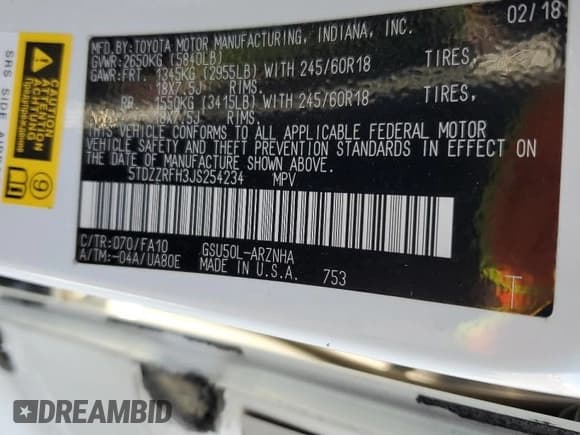 ✅ 2018 Toyota Highlander LE • VIN: 5TDZZRFH3JS254234 • Lot: 81393595. Wystawiony na Copart z przebiegiem 101 085 mil. Bezpłatny archiwum sprzedaży aukcyjnych z USA i szczegółowy raport historii pojazdu na DreamBid. Zdjęcie 13.