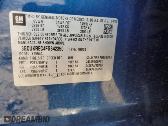 ✅ 2015 Chevrolet Silverado 1500 LT • VIN: 3GCUKREC4FG342350 • Lot: 61721425. Wystawiony na Copart z przebiegiem 119 277 mil. Bezpłatny archiwum sprzedaży aukcyjnych z USA i szczegółowy raport historii pojazdu na DreamBid. Zdjęcie 12.