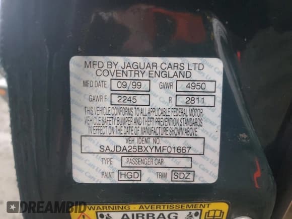 ✅ 2000 Jaguar XJ • VIN: SAJDA25BXYMF01667 • Лот: 41333495. Опубликован ранее на Copart с пробегом 102 291 миль. Бесплатный доступ к архиву аукционных продаж из США и подробный отчёт об истории автомобиля на DreamBid. Изображение 12.