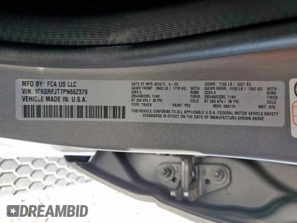 2023 Ram 1500 Laramie z VIN 1C6SRFJT7PN662379, wystawiony jako Copart lot #81452325 z przebiegiem 27 254 mil mil oraz Szkoda całkowita • Salvage title. Historia ofert i sprzedaży dostępna na DreamBid. Obrazek 12.