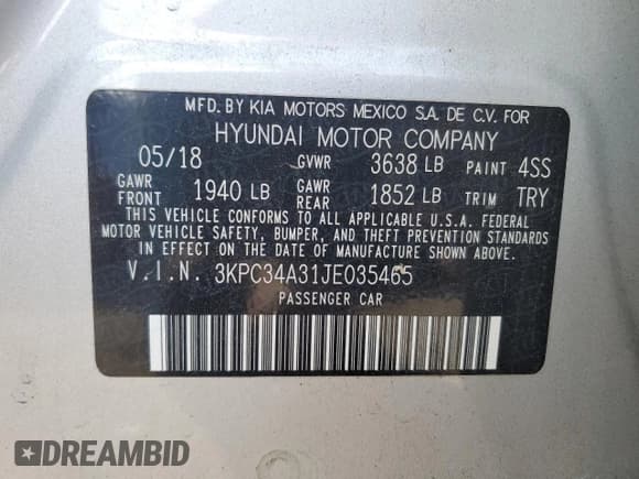 ✅ 2018 Hyundai Accent Limited • VIN: 3KPC34A31JE035465 • Лот: 78407684. Опубликован ранее на Copart с пробегом 70 697 миль. Бесплатный доступ к архиву аукционных продаж из США и подробный отчёт об истории автомобиля на DreamBid. Изображение 14.