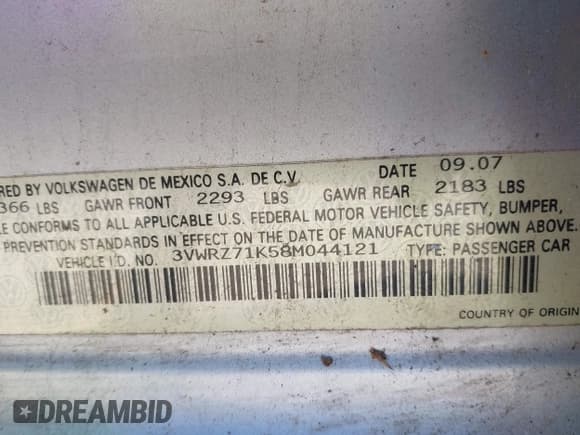 ✅ 2008 Volkswagen Jetta SE • VIN: 3VWRZ71K58M044121 • Lot: 42317882. Wystawiony na IAAI z przebiegiem Nie podano. Bezpłatny archiwum sprzedaży aukcyjnych z USA i szczegółowy raport historii pojazdu na DreamBid. Zdjęcie 9.