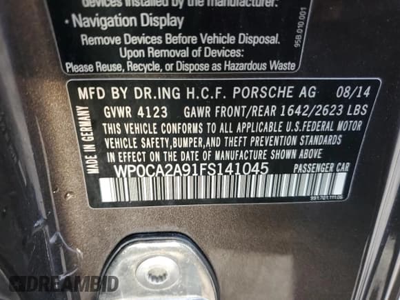 ✅ 2015 Porsche 911 Carrera • VIN: WP0CA2A91FS141045 • Лот: 45533915. Опубликован ранее на Copart с пробегом 92 515 миль. Бесплатный доступ к архиву аукционных продаж из США и подробный отчёт об истории автомобиля на DreamBid. Изображение 12.