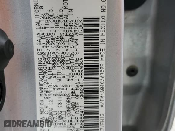 ✅ 2011 Toyota Tacoma • VIN: 3TMLU4EN1BM066411 • Lot: 85929795. Listed on Copart with 165,134 mi. Free auction sales archive from the USA and detailed vehicle history report at DreamBid. Image 12.