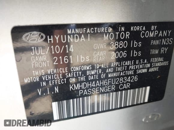 ✅ 2015 Hyundai Elantra Sport • VIN: KMHDH4AH6FU283426 • Lot: 42121462. Listed on IAAI with 73,484 mi. Free auction sales archive from the USA and detailed vehicle history report at DreamBid. Image 9.