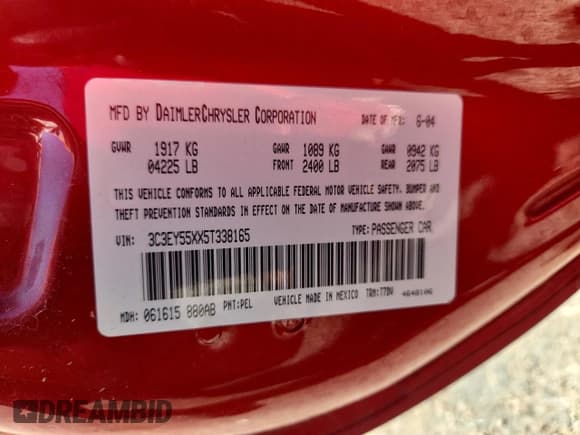 ✅ 2005 Chrysler PT Cruiser Touring • VIN: 3C3EY55XX5T338165 • Лот: 82237725. Опубликован ранее на Copart с пробегом 34 784 миль. Бесплатный доступ к архиву аукционных продаж из США и подробный отчёт об истории автомобиля на DreamBid. Изображение 12.