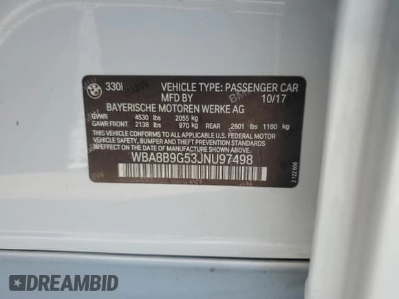 ✅ 2018 BMW 3 Series 330i • VIN: WBA8B9G53JNU97498 • Lot: 86698525. Wystawiony na Copart z przebiegiem 84 952 mil. Bezpłatny archiwum sprzedaży aukcyjnych z USA i szczegółowy raport historii pojazdu na DreamBid. Zdjęcie 12.