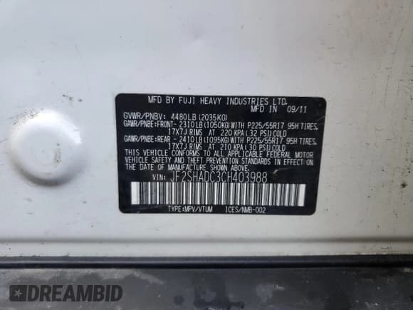 ✅ 2012 Subaru Forester X Premium • VIN: JF2SHADC3CH403988 • Lot: 92851085. Listed on Copart with 243,908 mi. Free auction sales archive from the USA and detailed vehicle history report at DreamBid. Image 13.