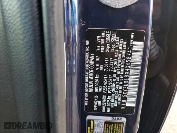 ✅ 2017 Hyundai Santa Fe 2.4L • VIN: 5XYZUDLB9HG458741 • Лот: 81174883. Опубликован ранее на Copart с пробегом 42 251 миль. Бесплатный доступ к архиву аукционных продаж из США и подробный отчёт об истории автомобиля на DreamBid. Изображение 14.