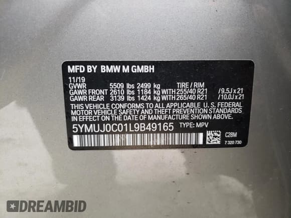 ✅ 2020 BMW X4 M Competition • VIN: 5YMUJ0C01L9B49165 • Lot: 67085172. Wystawiony na Copart z przebiegiem Nie podano. Bezpłatny archiwum sprzedaży aukcyjnych z USA i szczegółowy raport historii pojazdu na DreamBid. Zdjęcie 10.