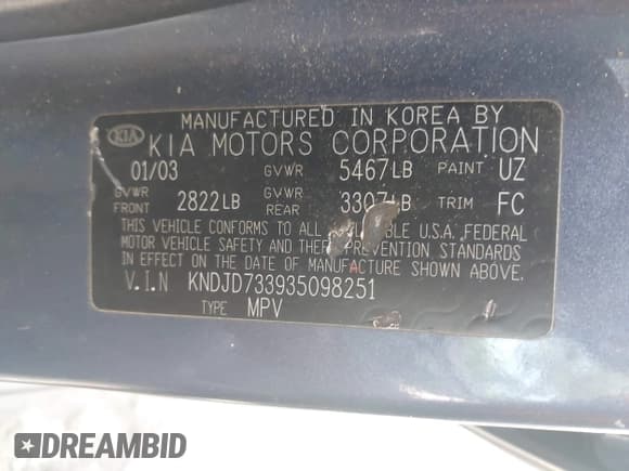 ✅ 2003 Kia Sorento LX • VIN: KNDJD733935098251 • Lot: 42318182. Listed on IAAI with 147,078 mi. Free auction sales archive from the USA and detailed vehicle history report at DreamBid. Image 9.