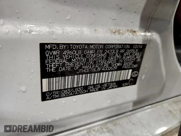 ✅ 2015 Lexus GS 350 • VIN: JTHCE1BL8FA002639 • Lot: 94511395. Listed on Copart with 148,501 mi. Free auction sales archive from the USA and detailed vehicle history report at DreamBid. Image 13.