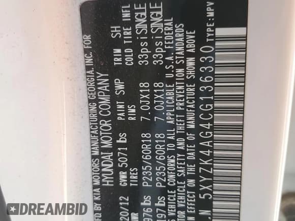 ✅ 2012 Hyundai Santa Fe Limited • VIN: 5XYZK4AG4CG136330 • Lot: 74472644. Listed on Copart with 99,014 mi. Free auction sales archive from the USA and detailed vehicle history report at DreamBid. Image 13.