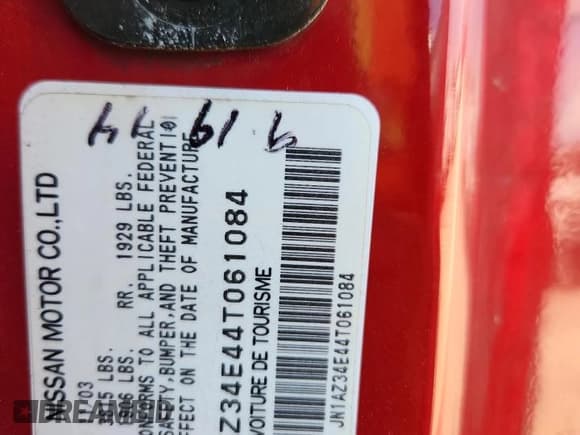 ✅ 2004 Nissan 350Z Touring • VIN: JN1AZ34E44T061084 • Lot: 72017685. Listed on Copart with 158,134 mi. Free auction sales archive from the USA and detailed vehicle history report at DreamBid. Image 12.