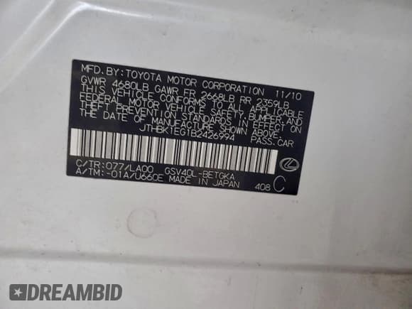 ✅ 2011 Lexus ES 330 • VIN: JTHBK1EG1B2426994 • Lot: 94877575. Wystawiony na Copart z przebiegiem 155 052 mil. Bezpłatny archiwum sprzedaży aukcyjnych z USA i szczegółowy raport historii pojazdu na DreamBid. Zdjęcie 12.