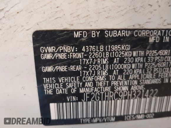 ✅ 2023 Subaru Crosstrek Special Sports • VIN: JF2GTHRC9PH321422 • Lot: 43476196. Listed on IAAI with 87,120 mi. Free auction sales archive from the USA and detailed vehicle history report at DreamBid. Image 9.