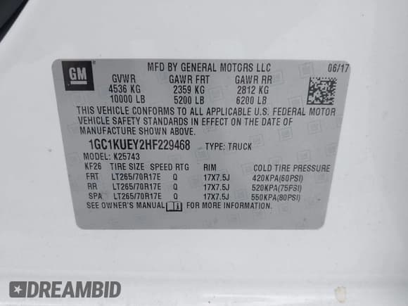✅ 2017 Chevrolet Silverado 2500HD Work Truck • VIN: 1GC1KUEY2HF229468 • Lot: 42615385. Wystawiony na IAAI z przebiegiem 88 472 mil. Bezpłatny archiwum sprzedaży aukcyjnych z USA i szczegółowy raport historii pojazdu na DreamBid. Zdjęcie 9.