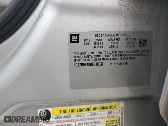 ✅ 2011 Chevrolet Malibu 1LS • VIN: 1G1ZB5E10BF340032 • Lot: 71438844. Listed on Copart with 125,500 mi. Free auction sales archive from the USA and detailed vehicle history report at DreamBid. Image 14.