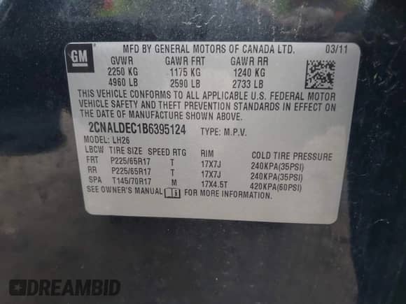 2011 Chevrolet Equinox 1LT с VIN 2CNALDEC1B6395124, выставлен на аукционе IAAI как лот 43594332 с пробегом 159 864 миль миль и . История ставок и продаж доступна на DreamBid. Изображение 9.